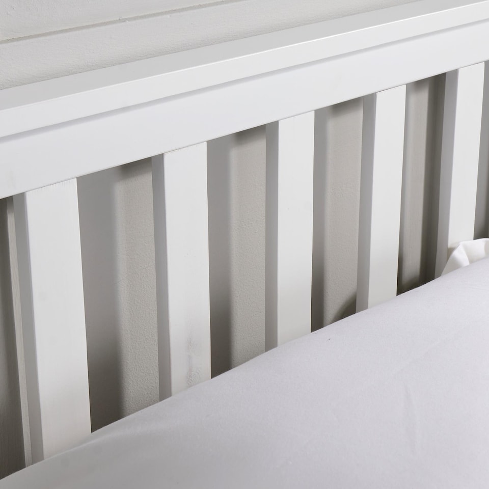 image 1 of Small Double White Wooden Bed 4ft Solid Pine Furniture High End Slatted Base
