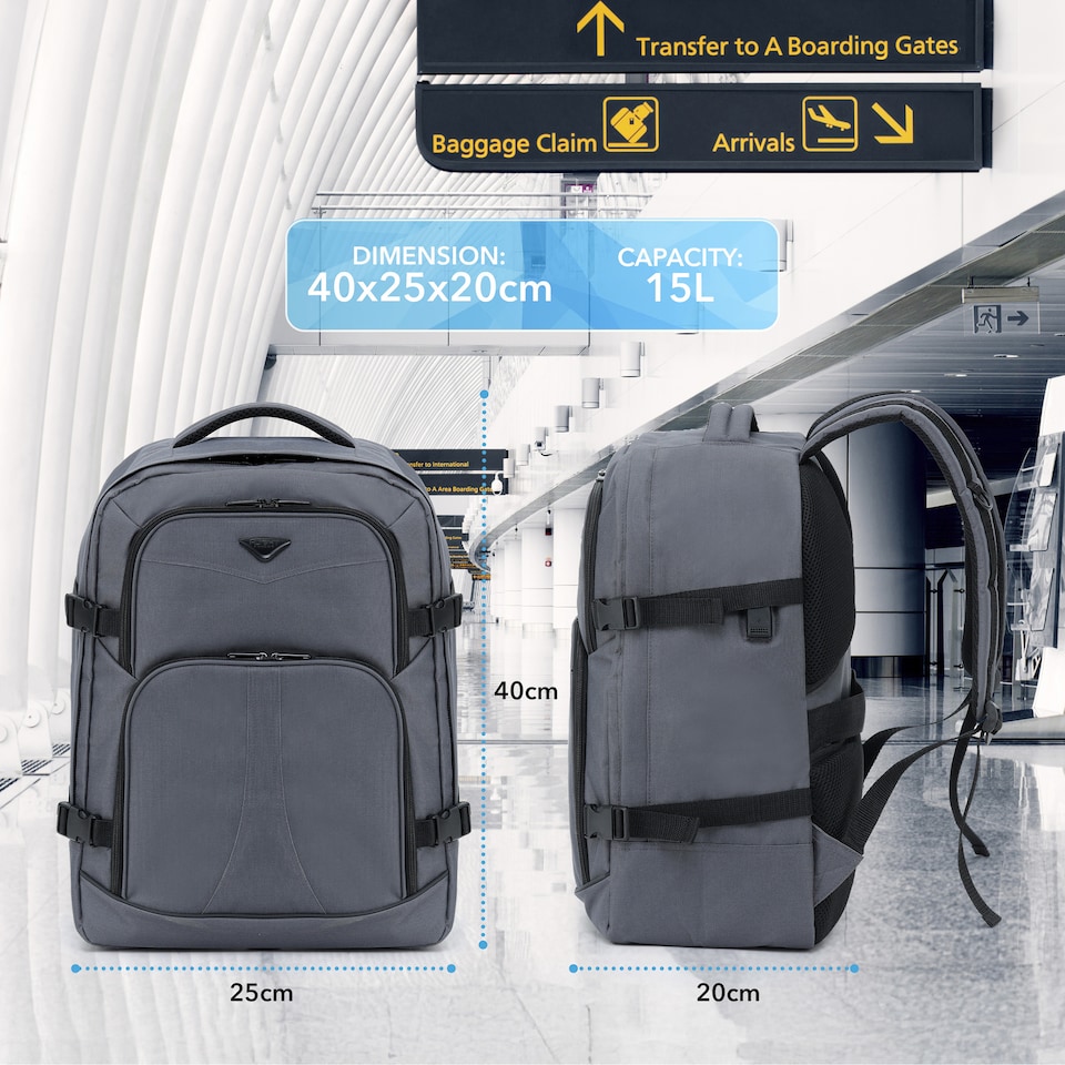 image 1 of Flight Knight Underseat Backpack 40x20x25cm Ryanair Free Carry On for Travelling USB Port Padded Comfortable Backpack - Carry On Luggage | Grey | 1