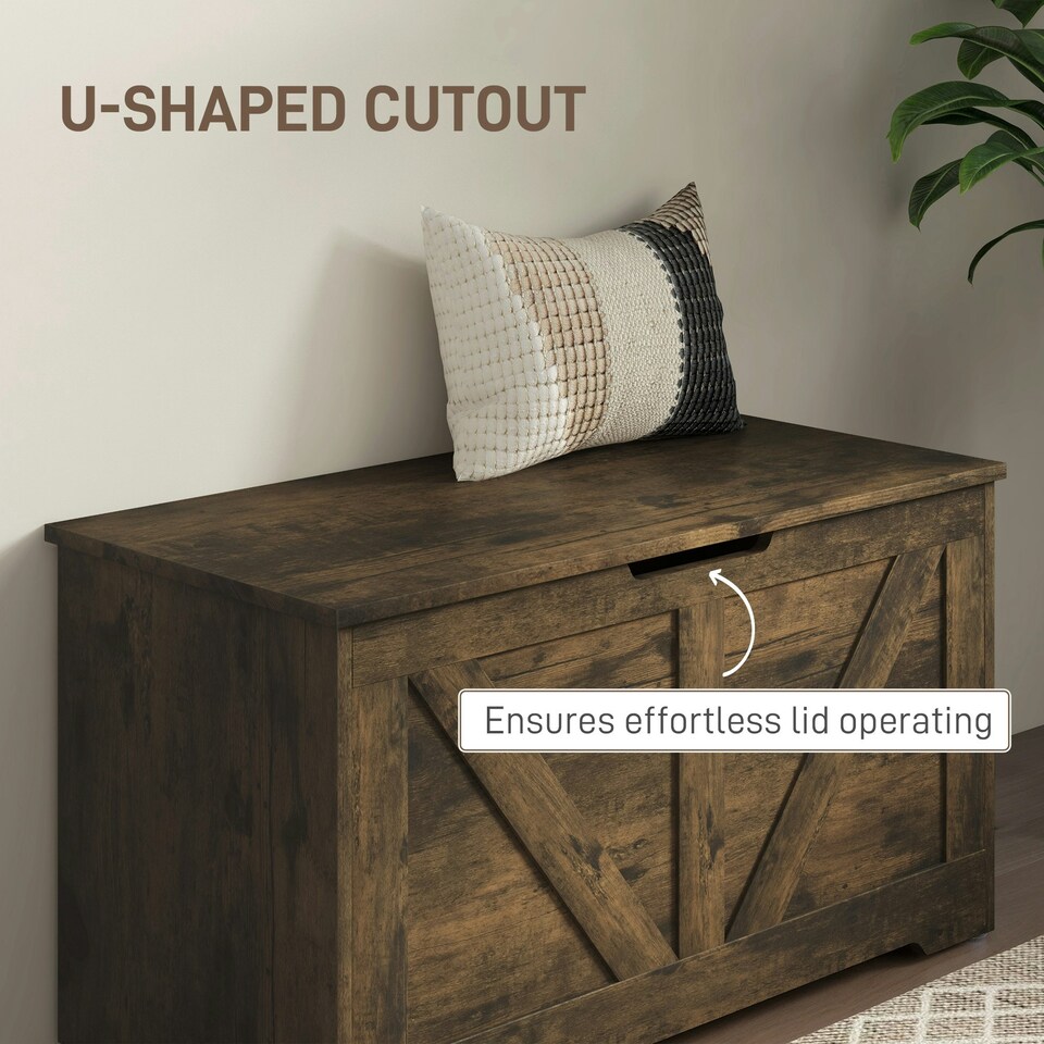 image 1 of HOMCOM Storage Trunk for Living Room, with Safety Hinges, 80cm, Rustic Brown Brown