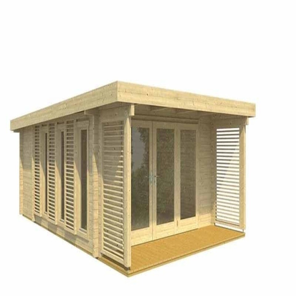 image 1 of Exeter 1-Log Cabin, Wooden Garden Room, Timber Summerhouse, Home Office - L450 x W674 x H240.99 cm Brown