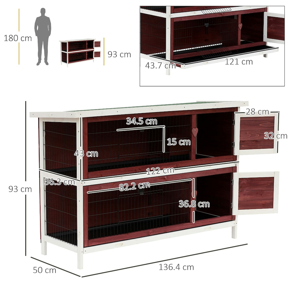 image 1 of PawHut Rabbit Hutch, Guinea Pig Cage 2-Tier Bunny House w/ No-Leak Trays