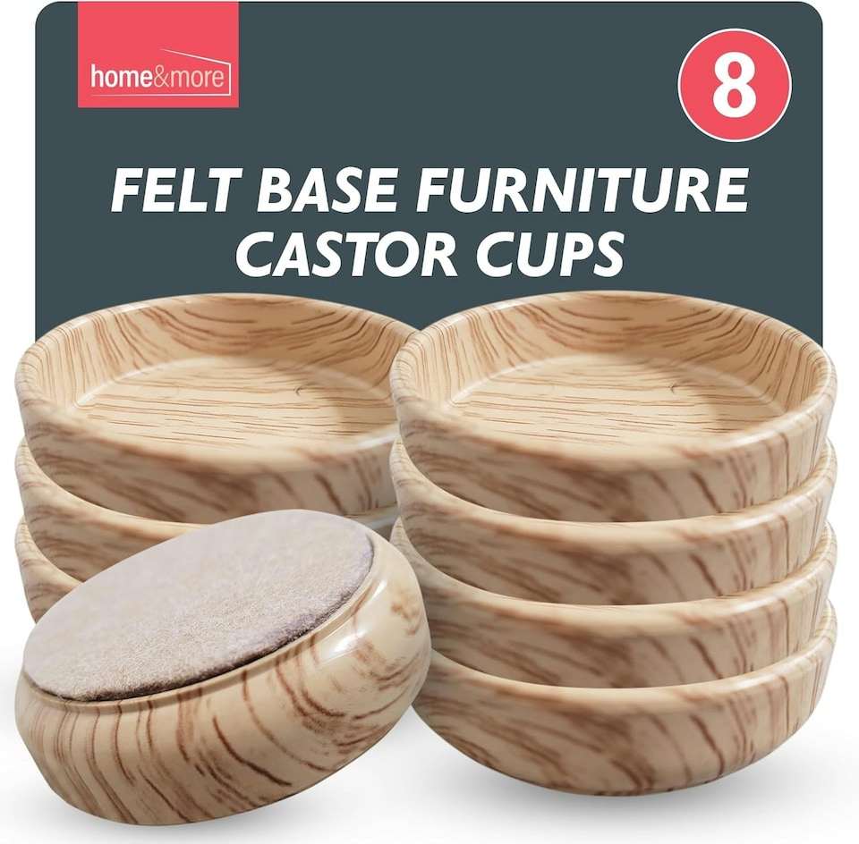 image 1 of SOL 8pk Felt Base Furniture Castor Cups – Furniture Feet Cups with Felt Bases | Multi