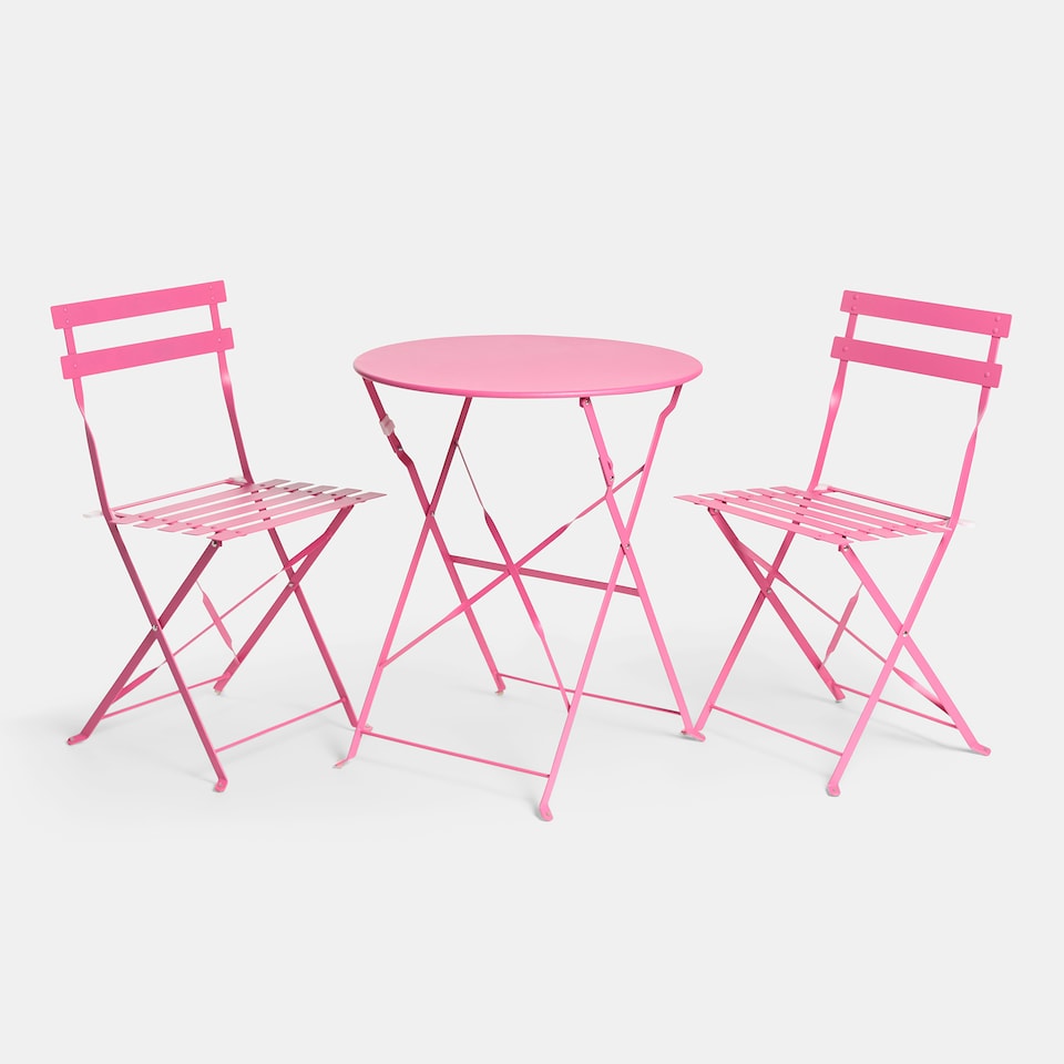 image 1 of OHS 3 Set Metal Bistro Chair And Table Set Garden Patio Seating | Pink | Hot Pink
