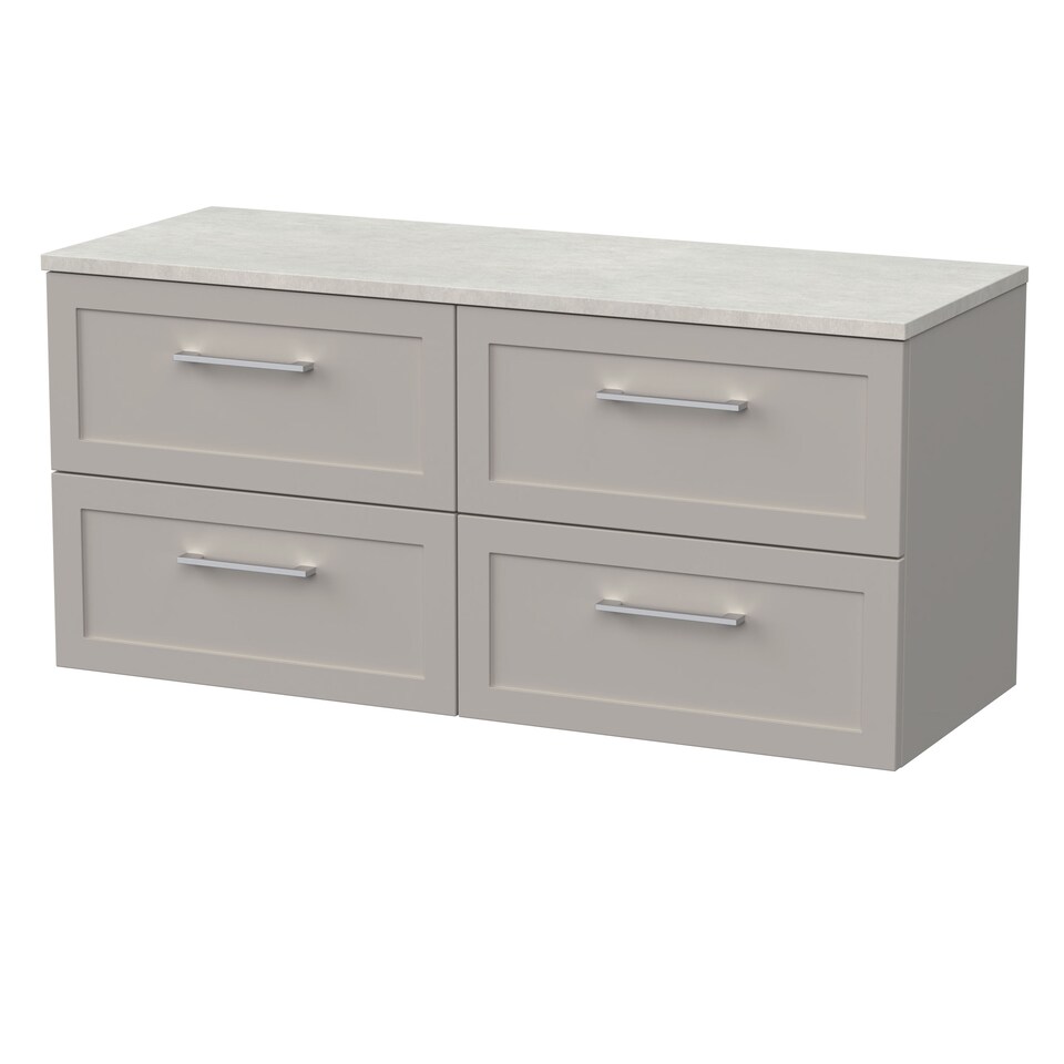 image 1 of Balterley Stonnall Traditional Wall Hung 4 Drawer Vanity Unit with Laminate Worktop, 1200mm, Pebble Grey