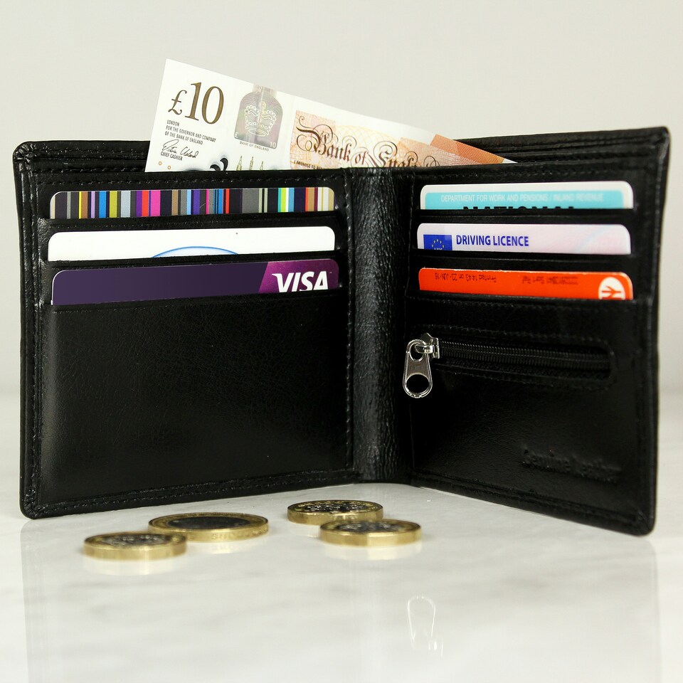 image 1 of Personalised Script Font Leather Wallet Black