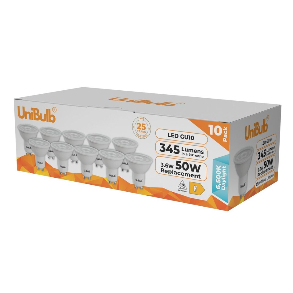 image 1 of UniBulb LED GU10 345lm 3.6W 6500K (Daylight) Light Bulb - Pack of 10