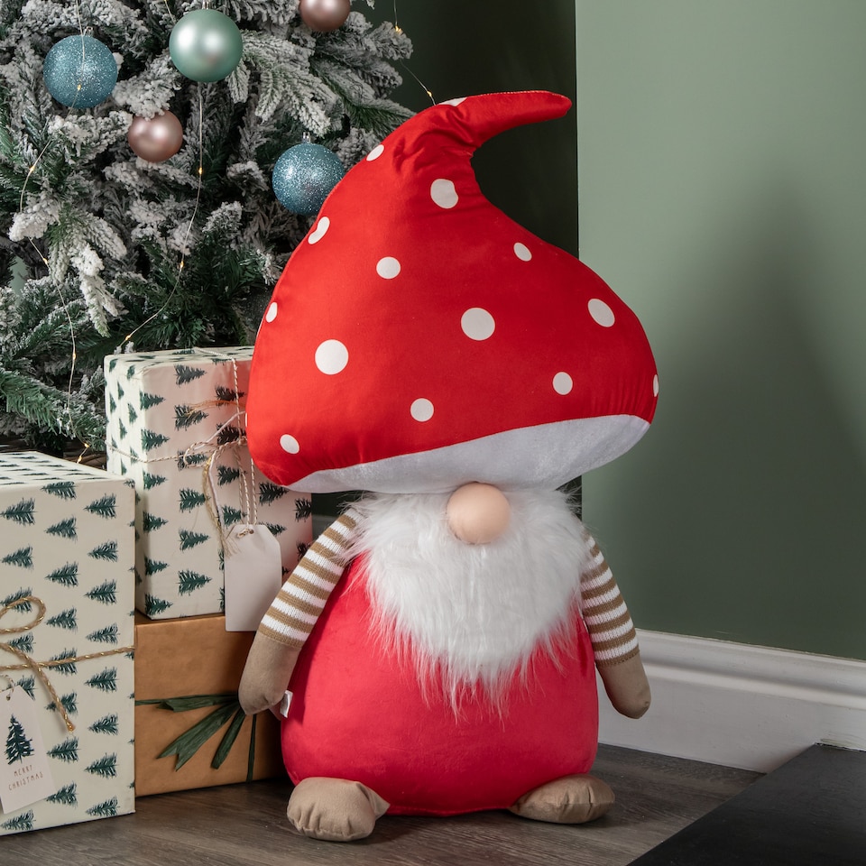 image 1 of 60cm Red Soft Festive Funghi Trumpet Christmas Mushroom Gonk Decoration