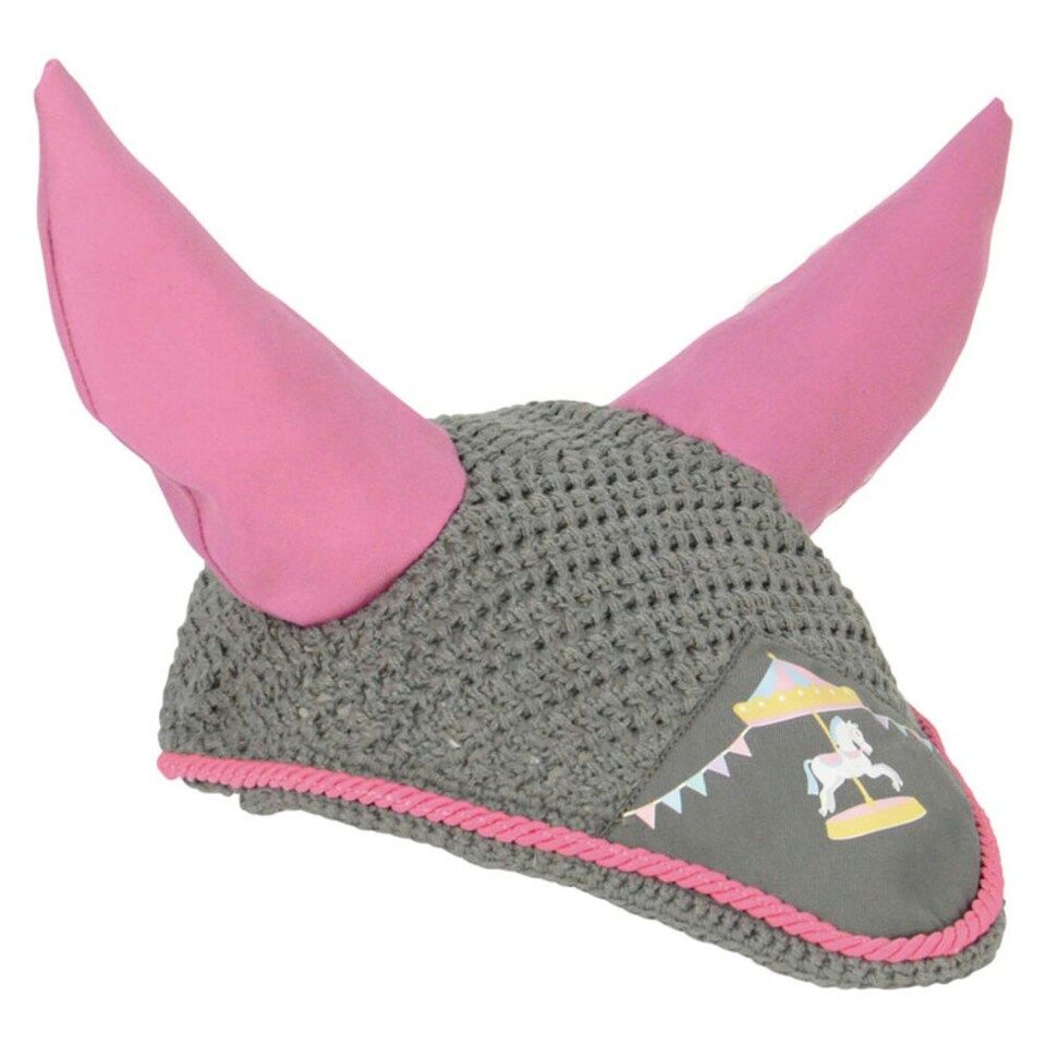 image 1 of Little Rider Merry Go Round Horse Fly Veil - Grey/Pink - Pony/Cob
