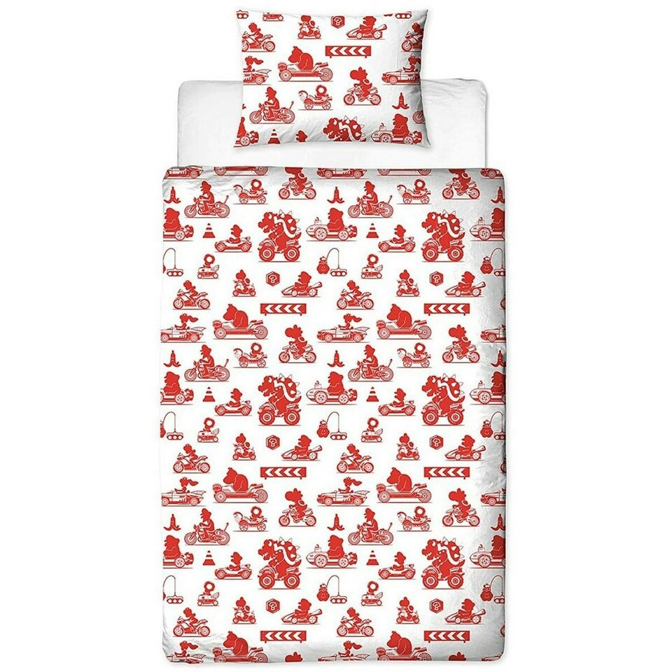 image 1 of Super Mario Closeup Duvet Cover Set - Grey/White/Red - Single Grey | Single