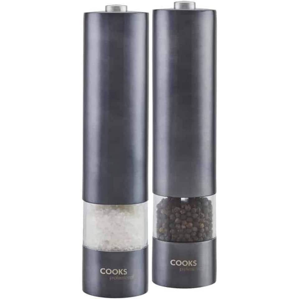 image 1 of Cooks Professional Electric Salt & Pepper Mill Set | Adjustable Grind Settings | Simple One-Button Operation | Graphite
