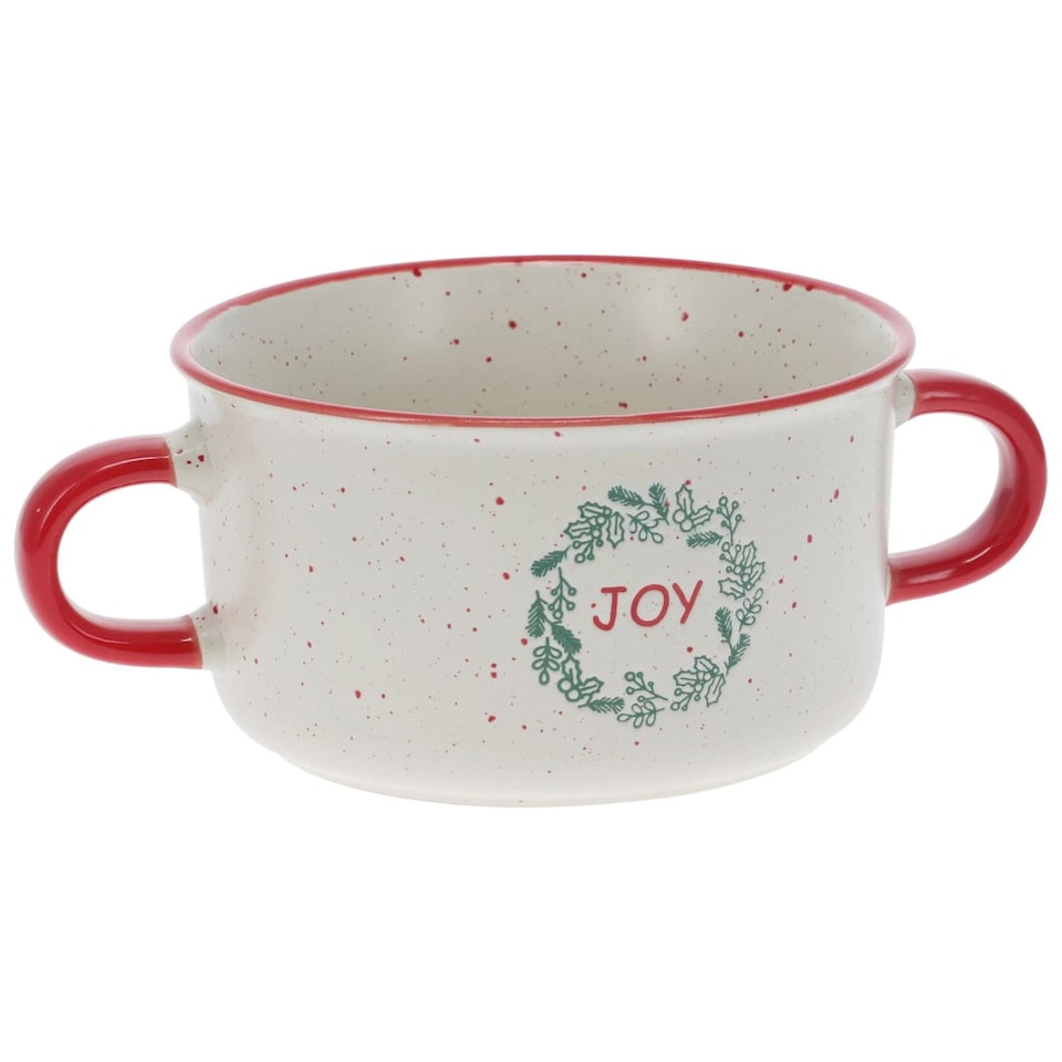 image 1 of Christmas Soup Mugs Jumbo Stoneware Two Handle Festive Xmas Bowls | Multi | Set of 4