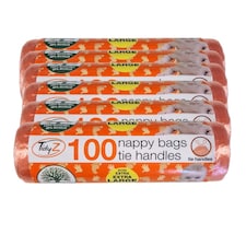 TidyZ Nappy Bags with Tie Handles 100 Pack of 6