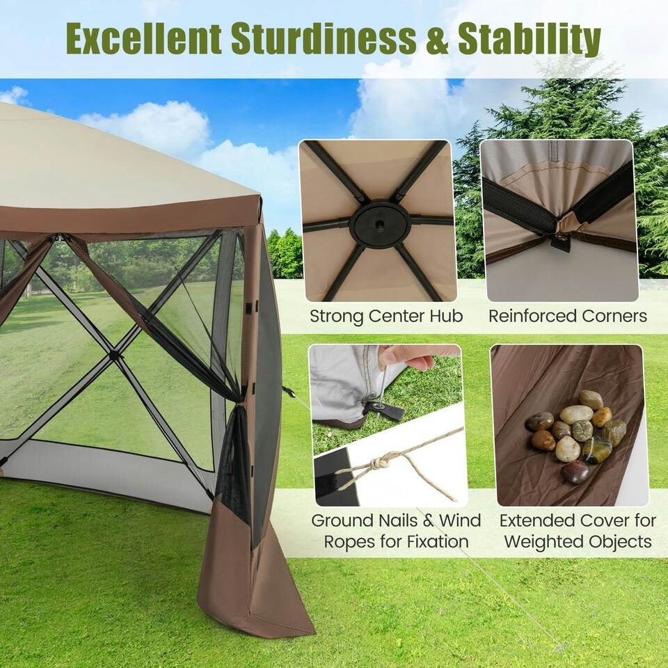 image 1 of COSTWAY 350 x 230 cm Pop-up Tent Outdoor Canopy Sun Shelter | Brown
