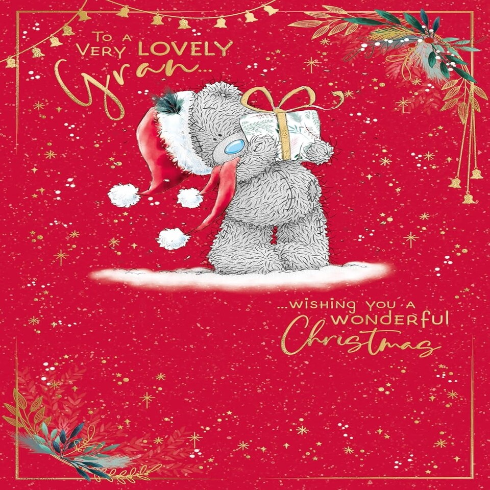 image 1 of Bear Holding Gift Gran Christmas Card