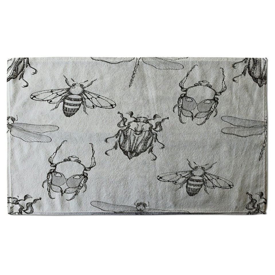 image 1 of Sketch of Scarab Beetle, May bug, Bee and Dragonfly (Kitchen Towel)