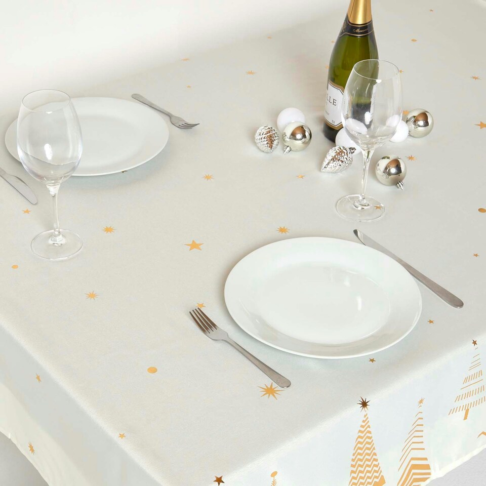 image 1 of Homescapes Gold Tree Christmas Table Cloth - 132 x 178 cm Gold