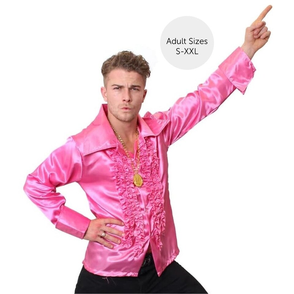 image 1 of Adults Pink Disco Shirt – 70s Fancy Dress Costume | Pink | S