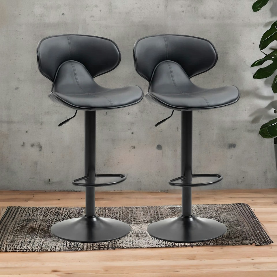 image 1 of Set Of 2 Grey Adjustable Swivel & Adjustable Height Grey