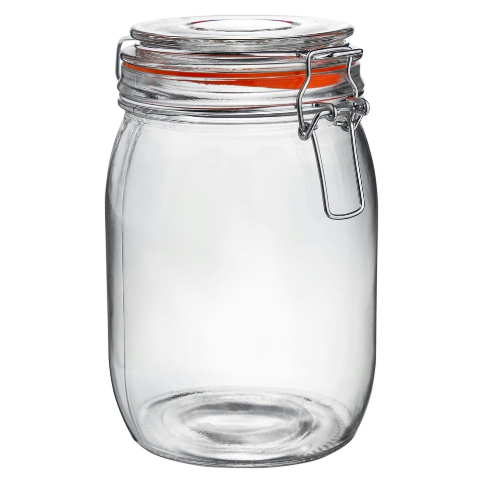 image 1 of Argon Tableware Glass Storage Jars with Labels - 1 Litre - Orange Seal - Pack of 6