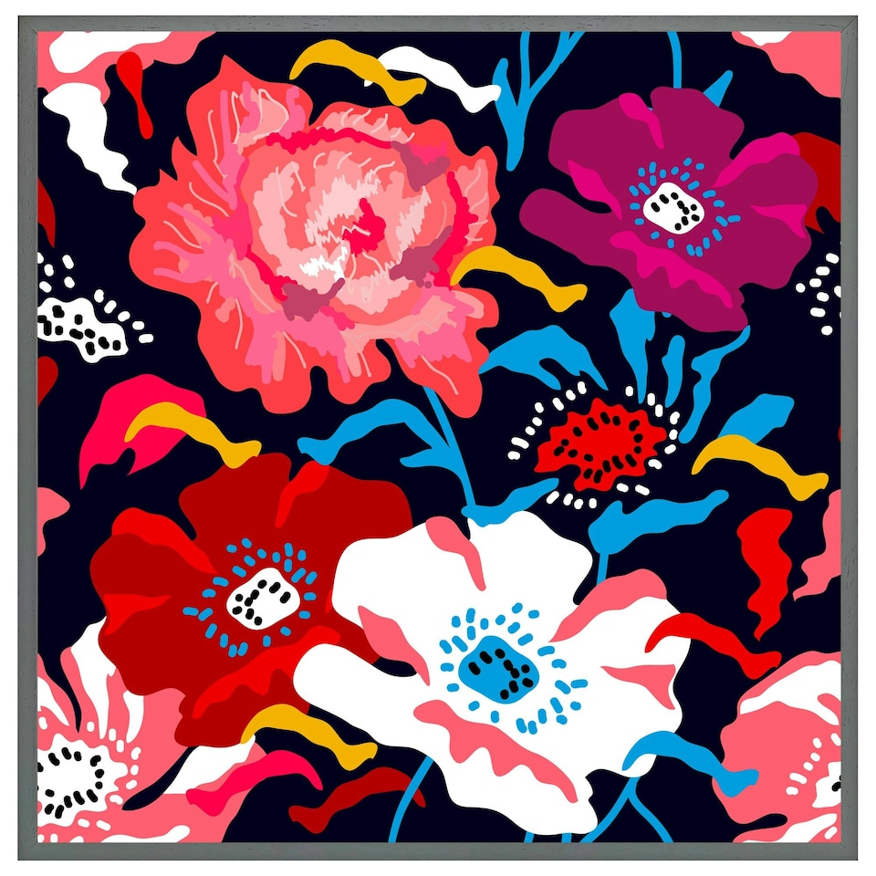 image 1 of Bright flowers on dark background (Picture Frame) Black | S