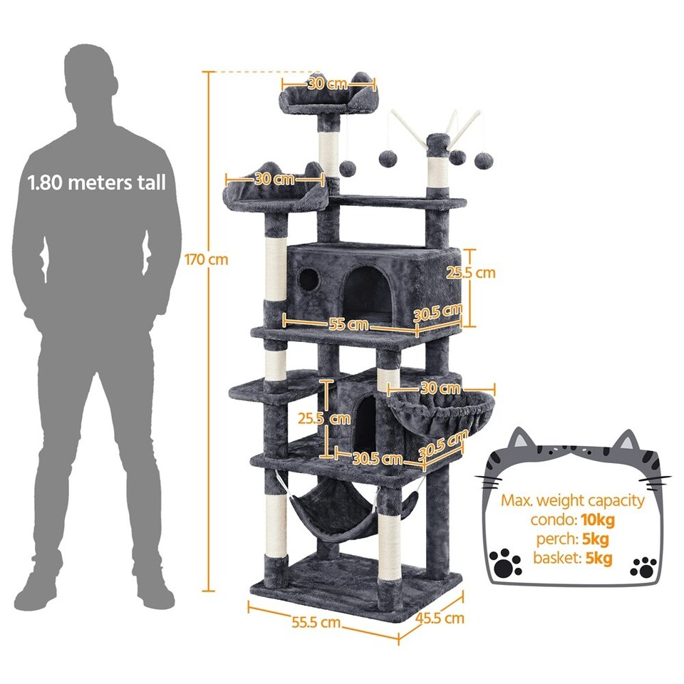 image 1 of Yaheetech 170 cm Multi-Level Cat Play House Dark Grey
