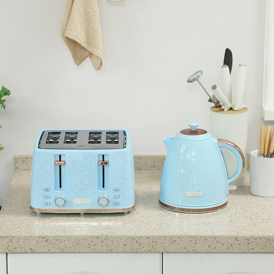 image 1 of HOMCOM 1.7L Kettle and Toaster Set with Defrost Reheat and Crumb Tray,UK Otter thermostat