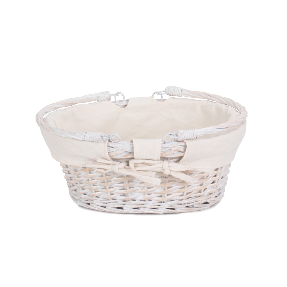 image 1 of Small White Swing Handle Wicker Shopper with White Lining | White | White