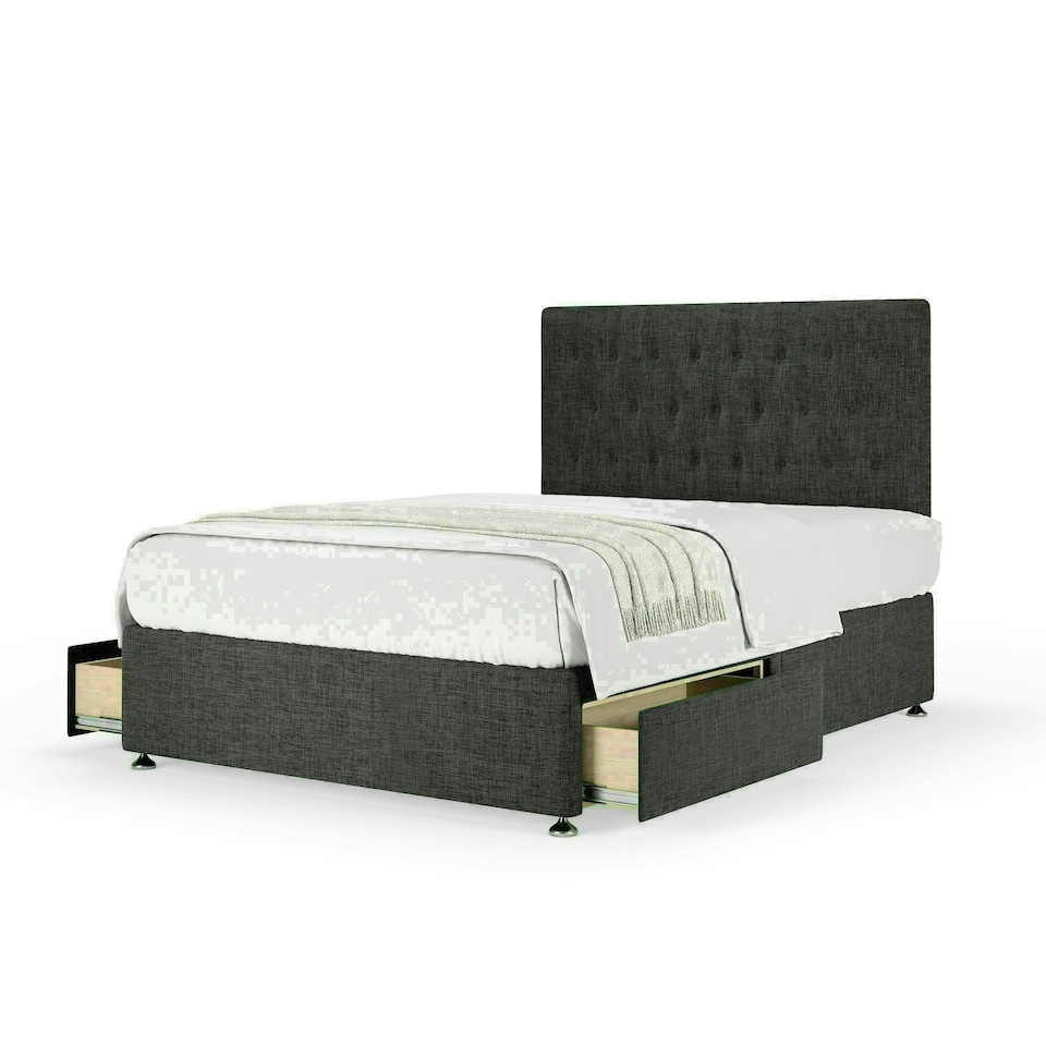 Charcoal Linen 2 Drawer Divan Base and Lona Headboard Double
