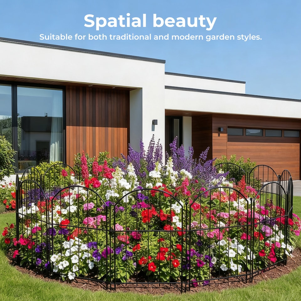 image 1 of Levede 10 Pack Metal Garden Fence Decorative Animal Barrier Outdoor Pet Border | Black