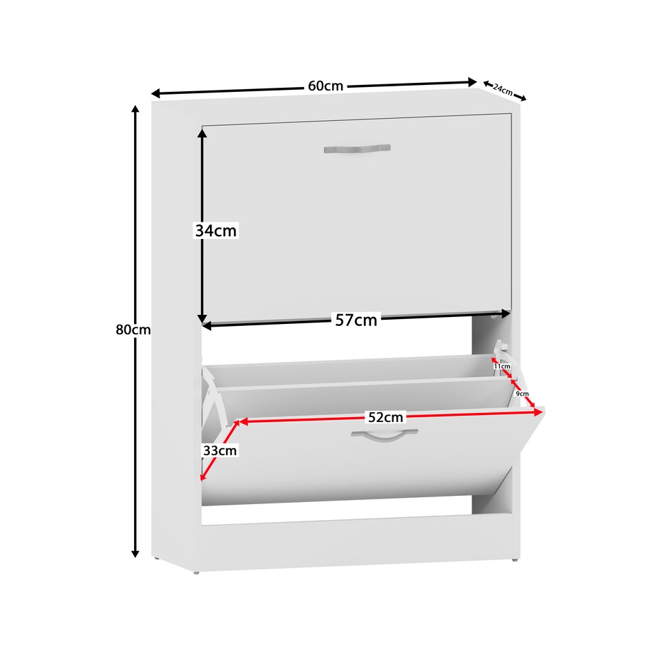 image 1 of Vida Designs 2 Drawer Shoe Cabinet Shoe Rack Storage Cupboard, White