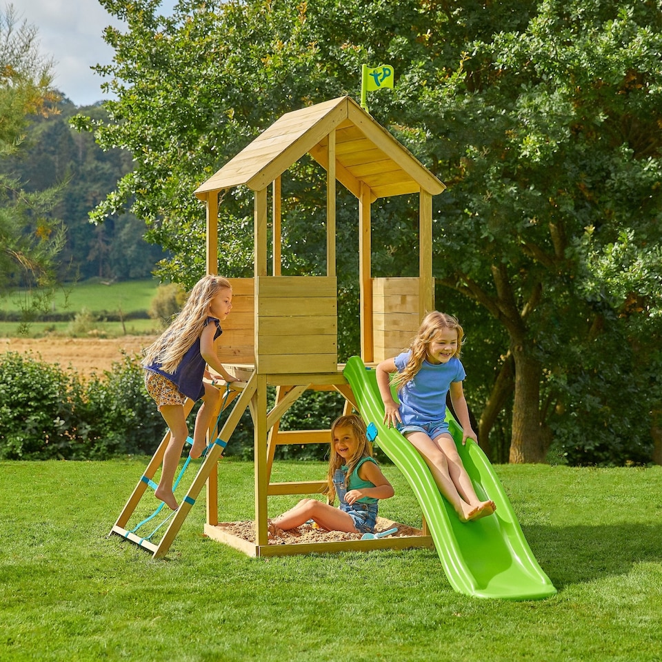 image 1 of Treehouse Wooden Play Tower, with Wavy Slide & Cargo Net - FSC® certified