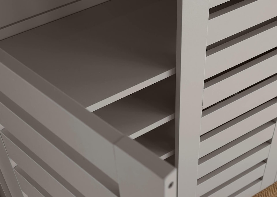 image 1 of Oslo 3 Door Wooden Shoe Storage Cabinet Rack Stand Cupboard Slatted Doors | Grey