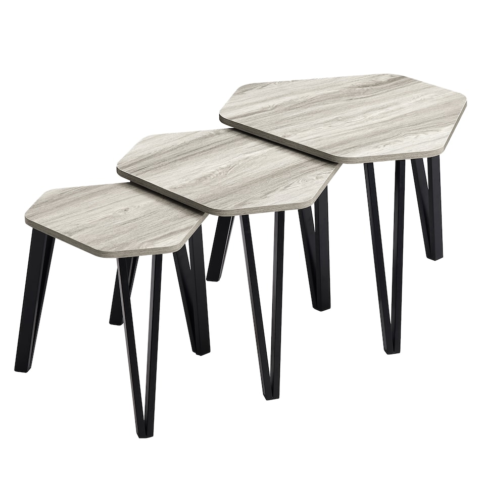 image 1 of Vida Designs Brooklyn Nest of Tables 3 Piece Set Nesting Sofa Bedside Side Table, Grey