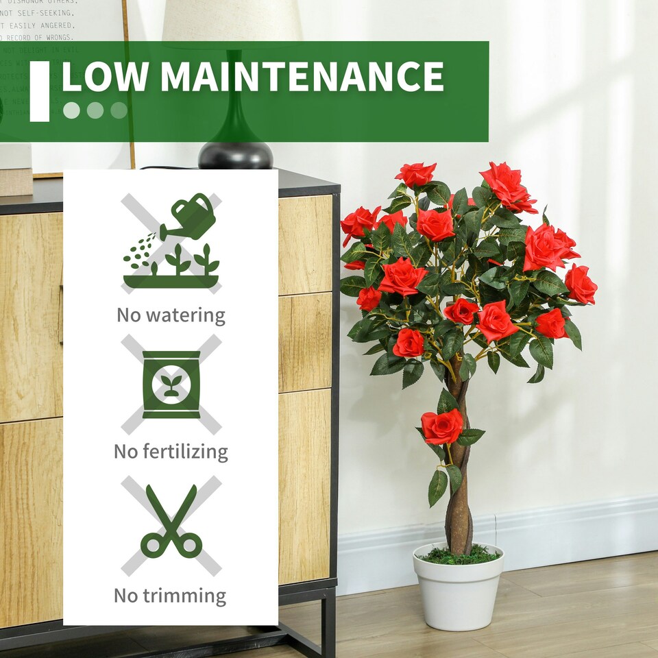 image 1 of Outsunny Set of 2 90cm Artificial Rose Tree, Fake Decorative Plant, Red