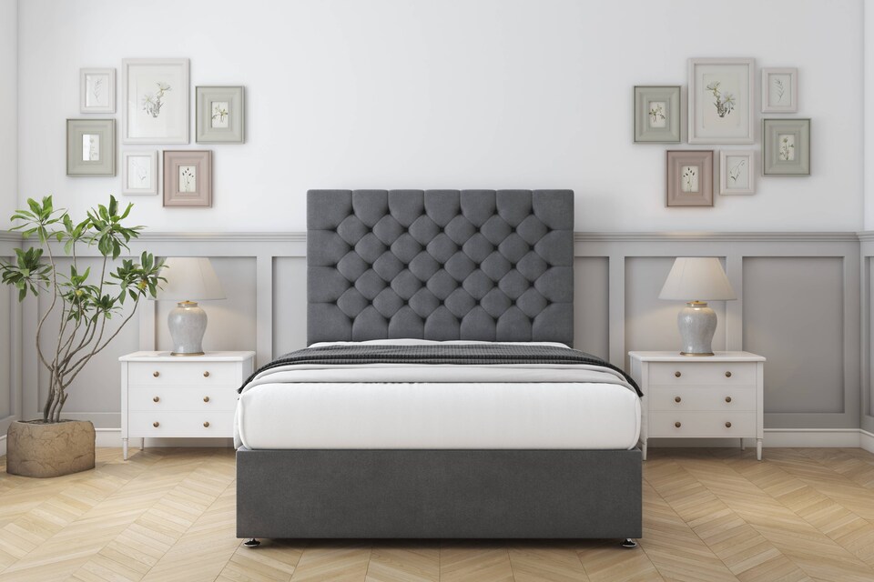 image 1 of Sloomy Mayfair Armour Coniston Divan Bed Base 2 Drawers Foot-End With 54 Inch Floor Standing Headboard | Grey | Armour | Small Double | 1