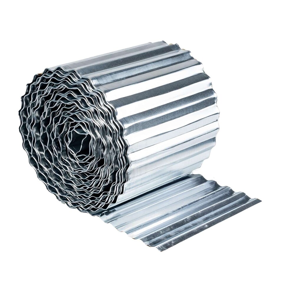 image 1 of Corrugated Galvanised Steel Metal Garden Border Roll | Silver | Silver | 6m