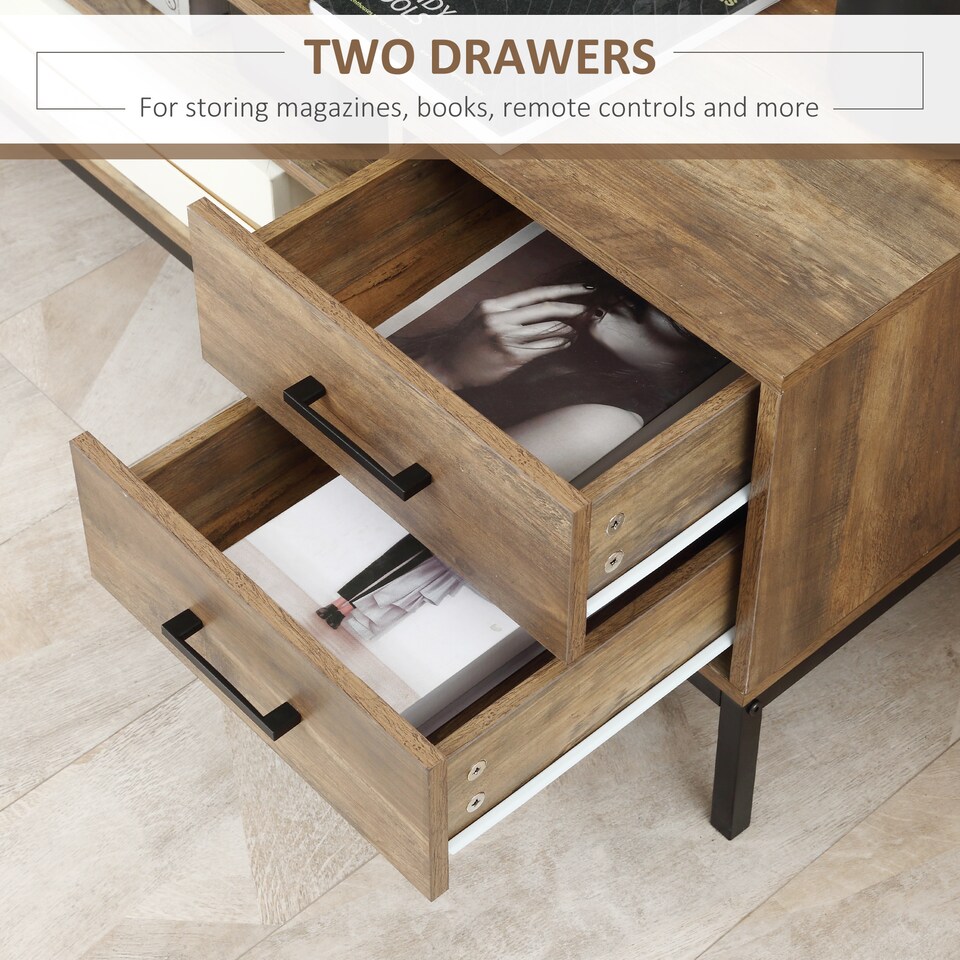 image 1 of HOMCOM Entertainment Centre for TV up to 50 Inches, TV Cabinet with Door, Open Storage and Drawers, TV Stand for Bedroom with Steel Legs, Coffee