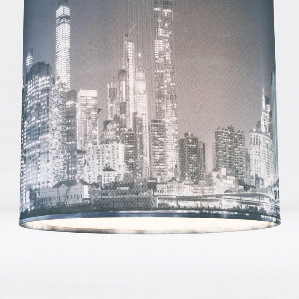 image 1 of 20cm Lamp Shade Ceiling Light Digital Printed Fabric New York Skyline At Night | Blue | Medium | 1