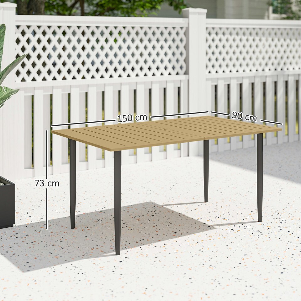 image 1 of Outsunny 150 x 90cm Garden Dining Table with Parasol Hole, Table Only, Brown