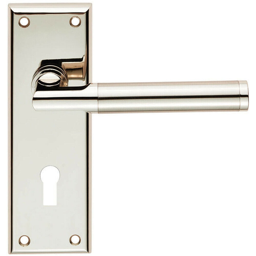 Loops Round Bar Section Handle on Lock Backplate 150 x 50mm Polished Satin Nickel in Metallics