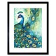 image 1 of Peacock Bird Folk Art Watercolour Painting 9x7" Black Framed Wall Art Print