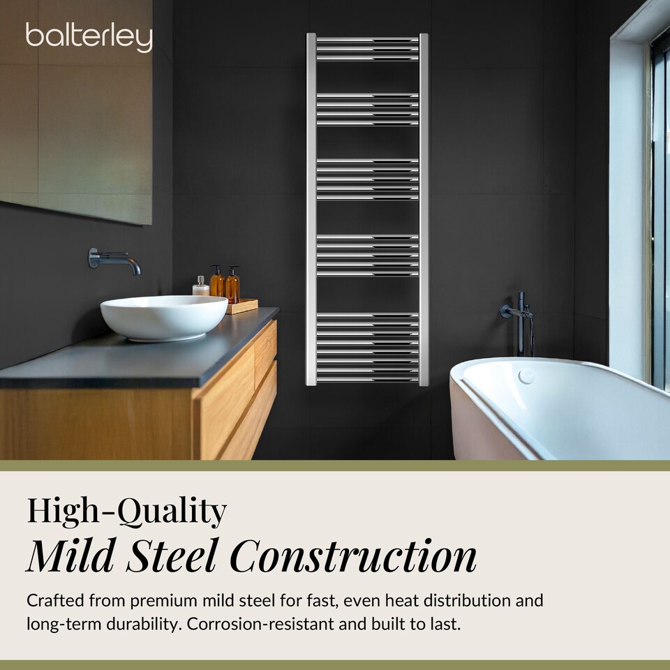 image 1 of Straight Heated Towel Rail Radiator, 459W, 500 x 1600mm, Chrome | Silver | Chrome