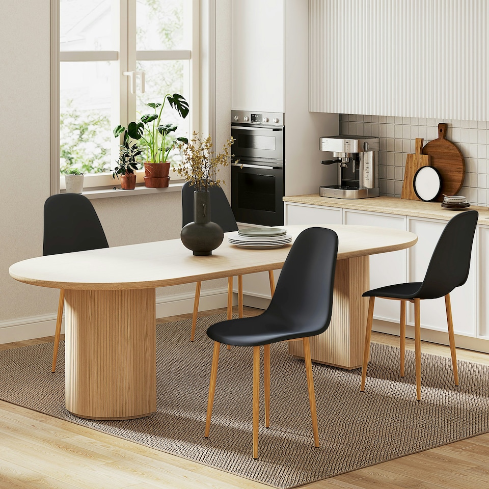 image 1 of HOMCOM Dining Chairs Set of 4 w/ Curved Back, Steel Legs, Grey Black