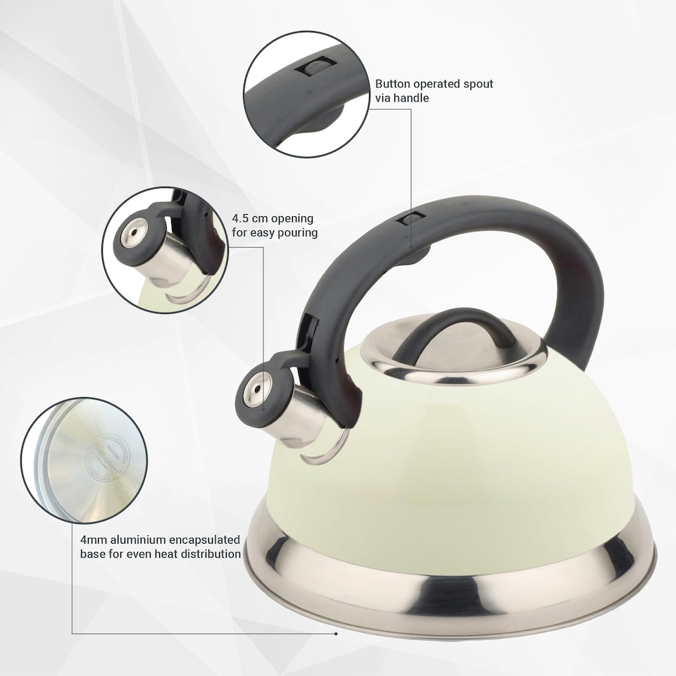 image 1 of Buckingham Stainless Steel Retro Whistling Kettle 3 Litre Cream