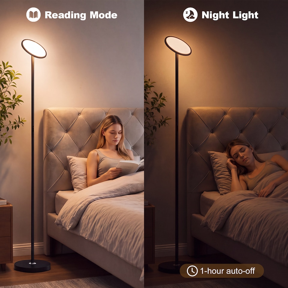 image 1 of HOMCOM Uplighter Floor Lamp with Tuya App and Music Sync for Bedroom, Black