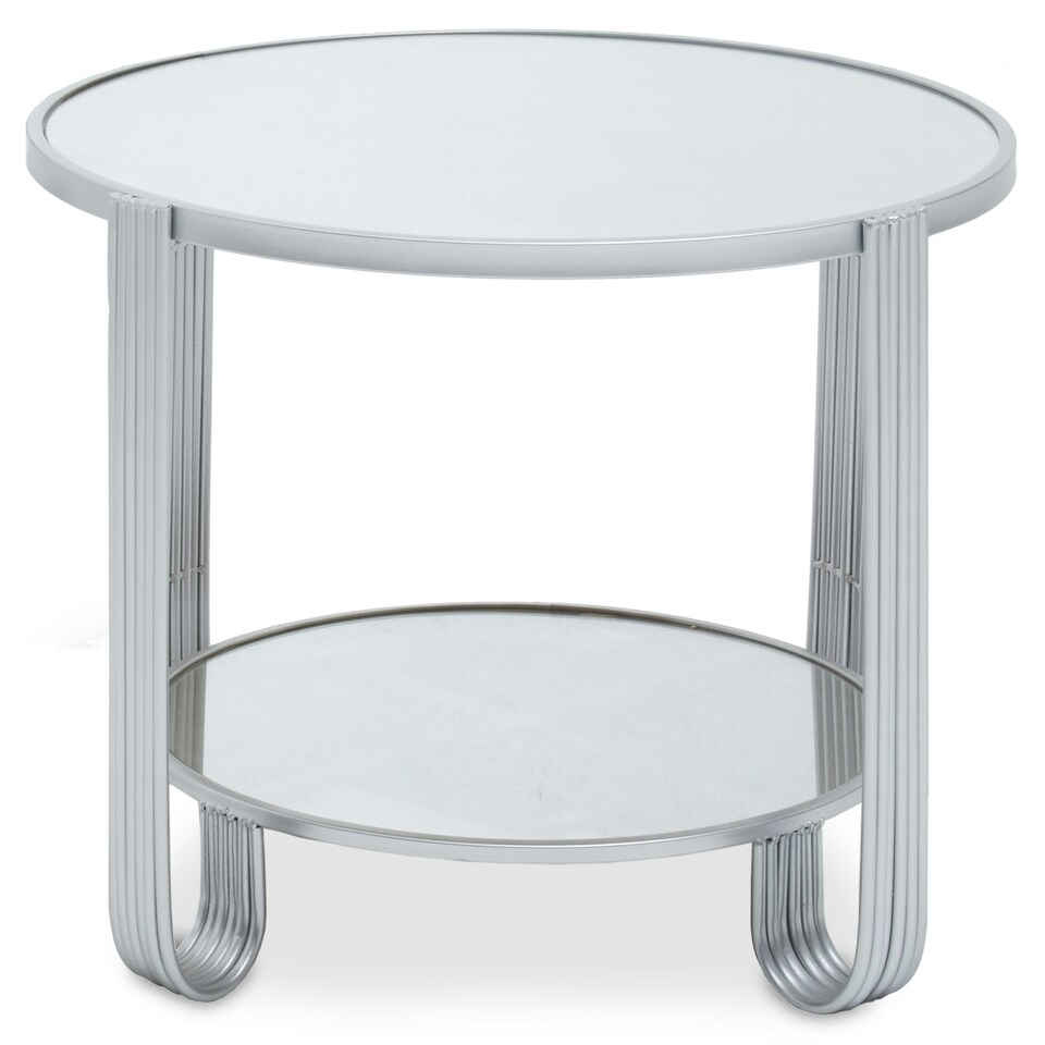 image 1 of Jolie Round Mirrored Top Silver Frame Table Silver