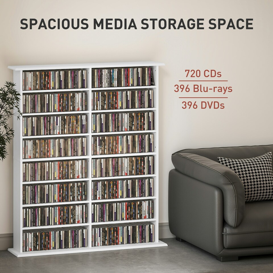 image 1 of HOMCOM CD Storage Unit DVD Tower Blu-ray Storage Shelf for Office, White White | 106.5W x 24D x 126.3H cm