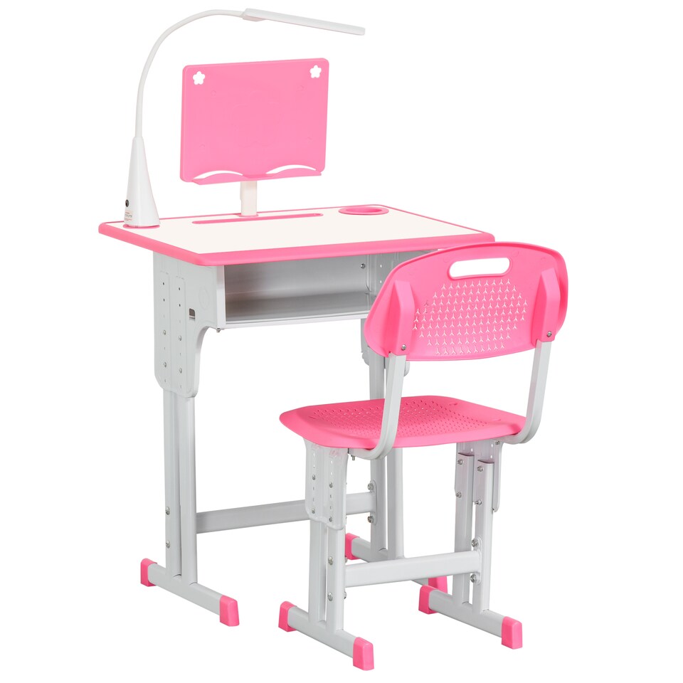 image 1 of HOMCOM Kids Desk and Chair Set with Drawer, Book Stand, Pen Slot