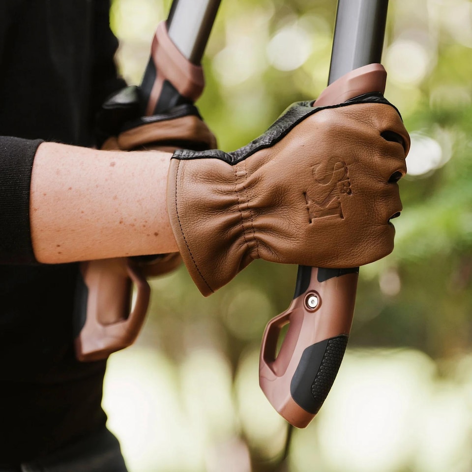 image 1 of Kent & Stowe Sure & Soft Leather Gardening Gloves Small Size Durable Garden Work Gloves with Reinforced Stitching and Comfortable Fit | Brown | Brown, Black | Small