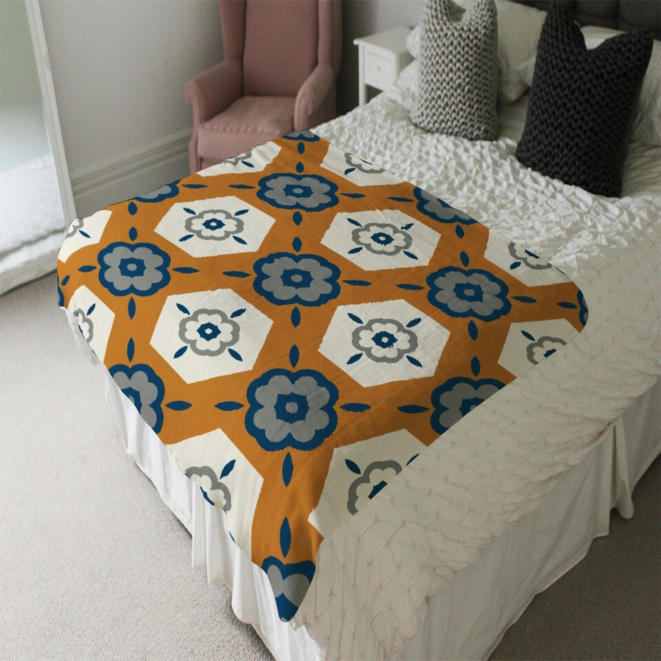 image 1 of Rust orange background with gray, navy blue and beige (Blanket)